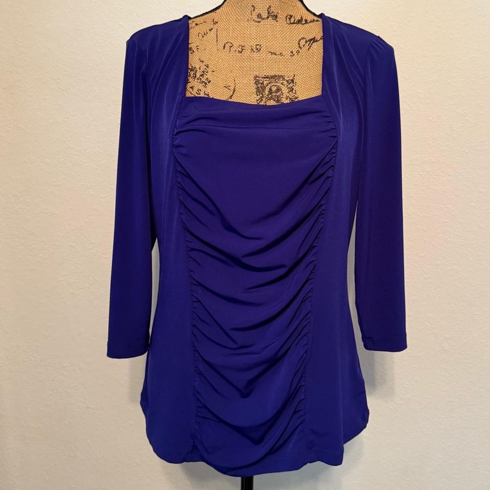 Susan Graver Purple 3/4 Sleeve Square Neckline Top Medium